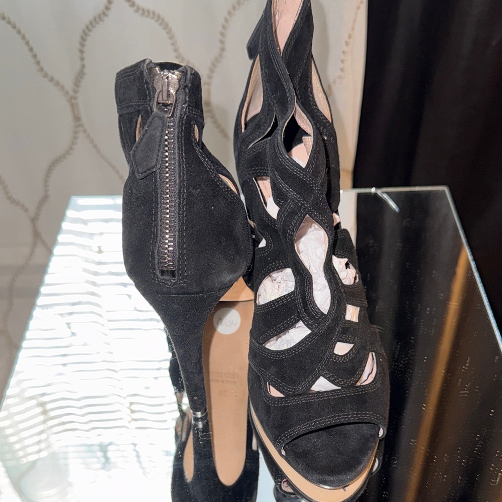 Miu Miu Black Suede Cutout Stiletto Sandals